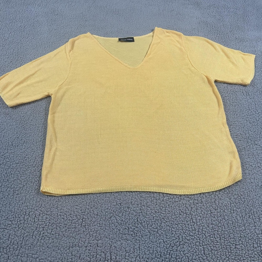 Sharon Anthony Women 1X Yellow Knit Sweater Top Short Sleeve V Neck Plus Size